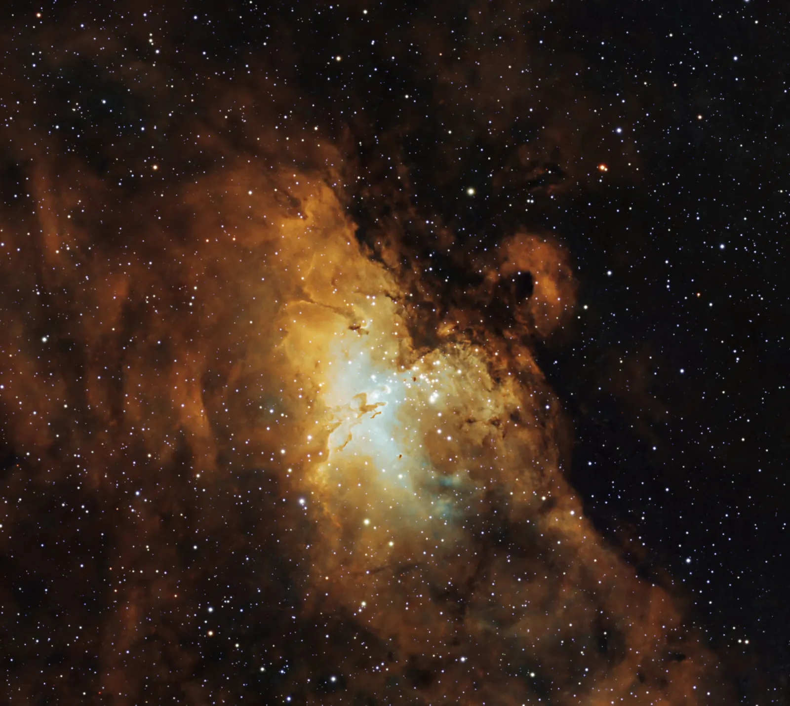 M 16 Eagle Nebula through the ZWO Seestar S50 Pro, 1 h 40 min of exposures, left side
